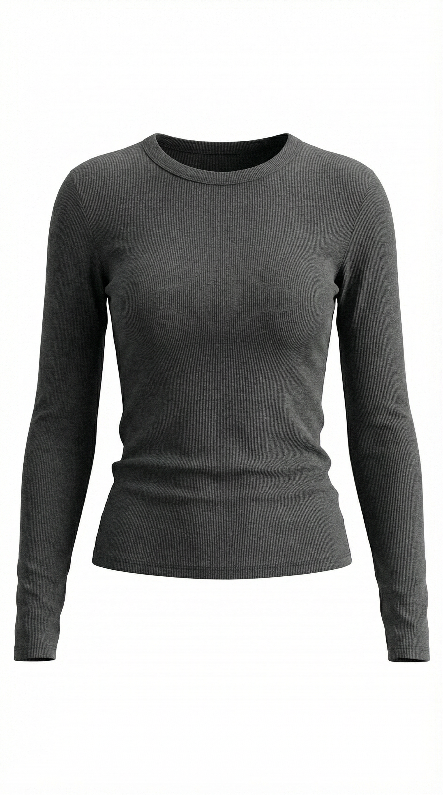 Womens Ribbed Long Sleeve Top – Fitted Crew Neck Essential