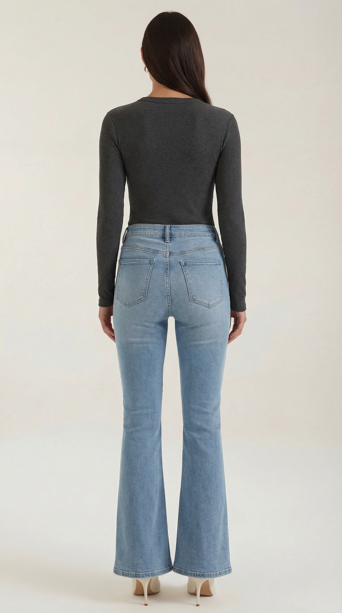 Womens Ribbed Long Sleeve Top – Fitted Crew Neck Essential