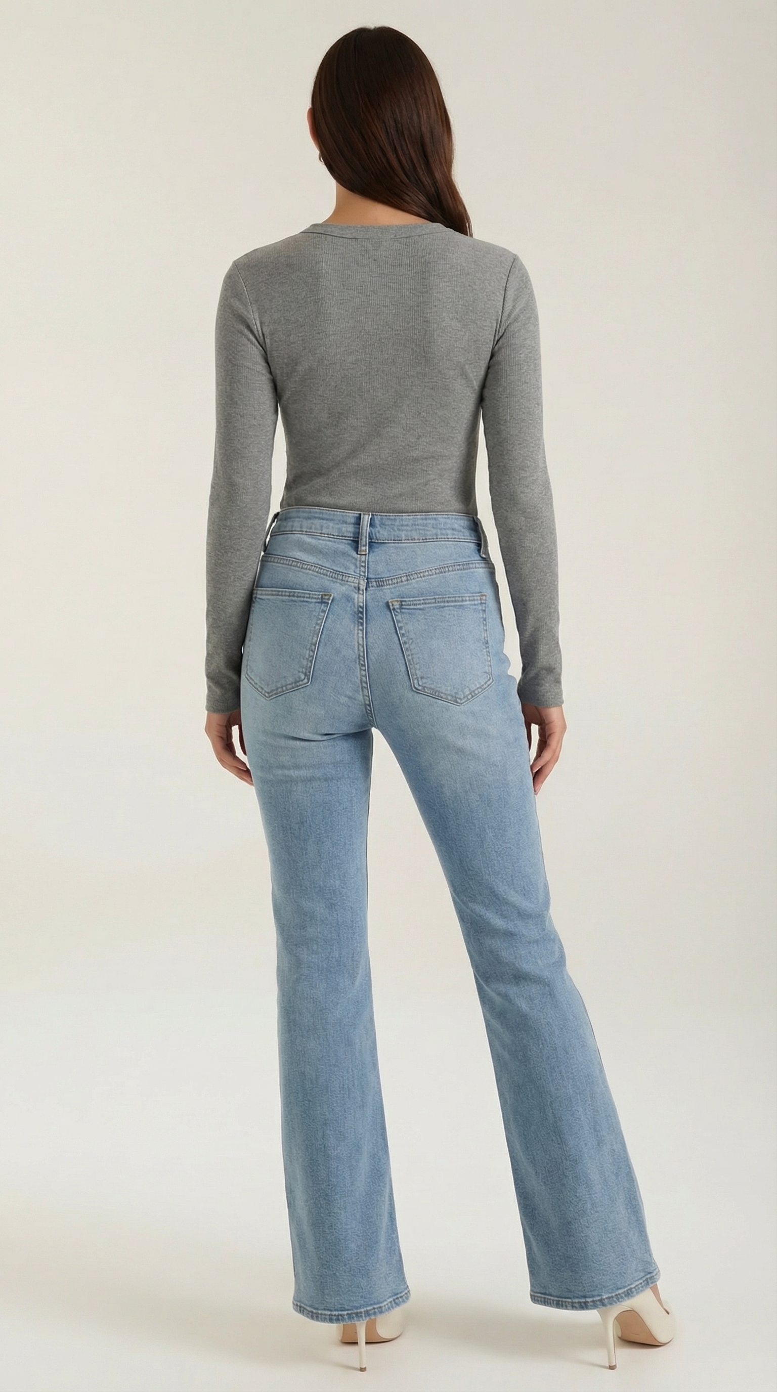 Womens Ribbed Long Sleeve Top – Fitted Crew Neck Essential
