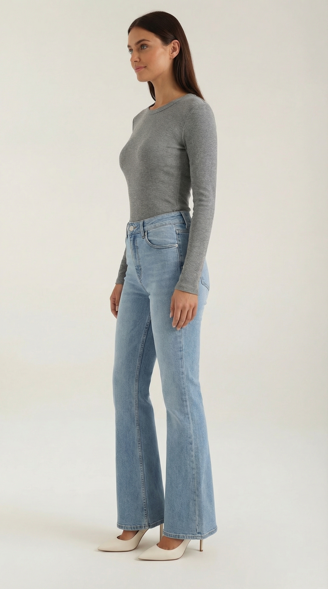 Womens Ribbed Long Sleeve Top – Fitted Crew Neck Essential