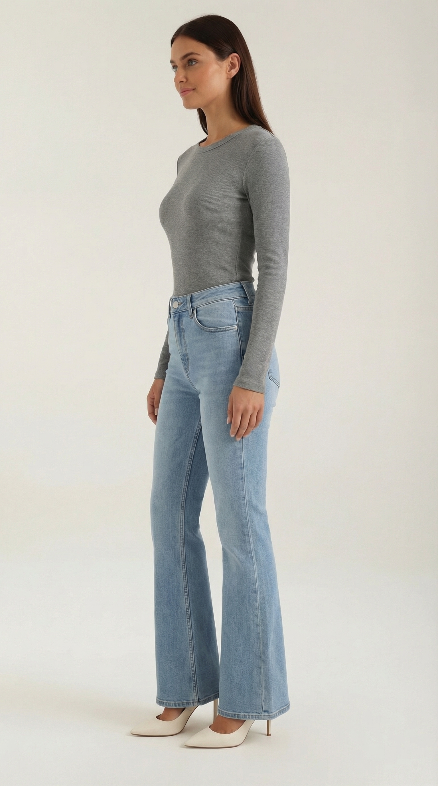 Womens Ribbed Long Sleeve Top – Fitted Crew Neck Essential