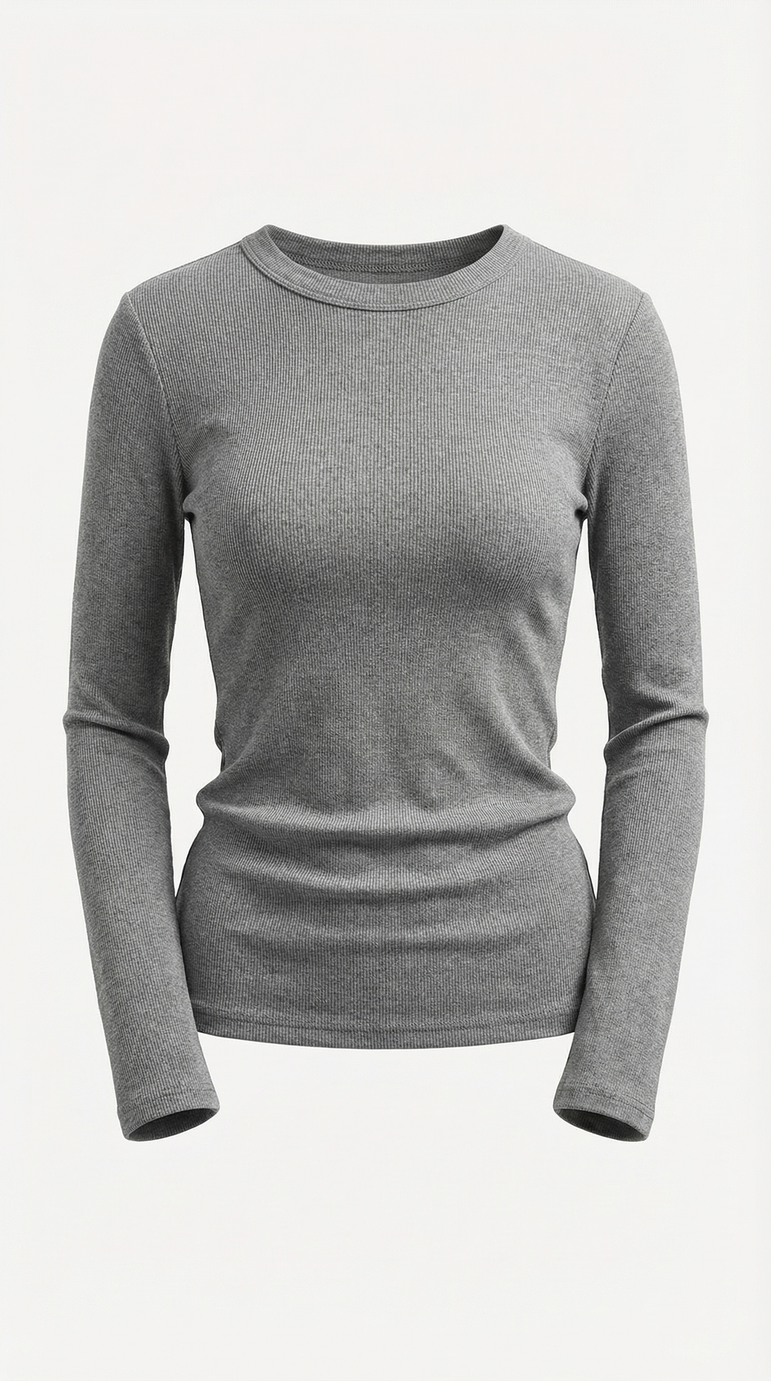 Womens Ribbed Long Sleeve Top – Fitted Crew Neck Essential