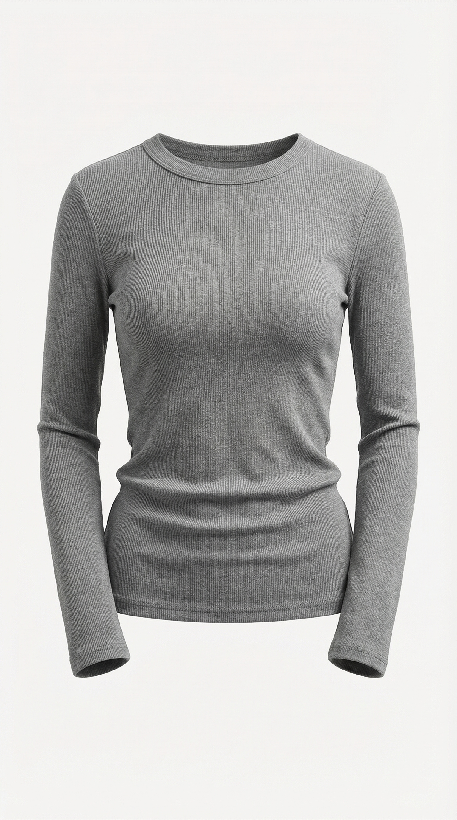 Womens Ribbed Long Sleeve Top – Fitted Crew Neck Essential