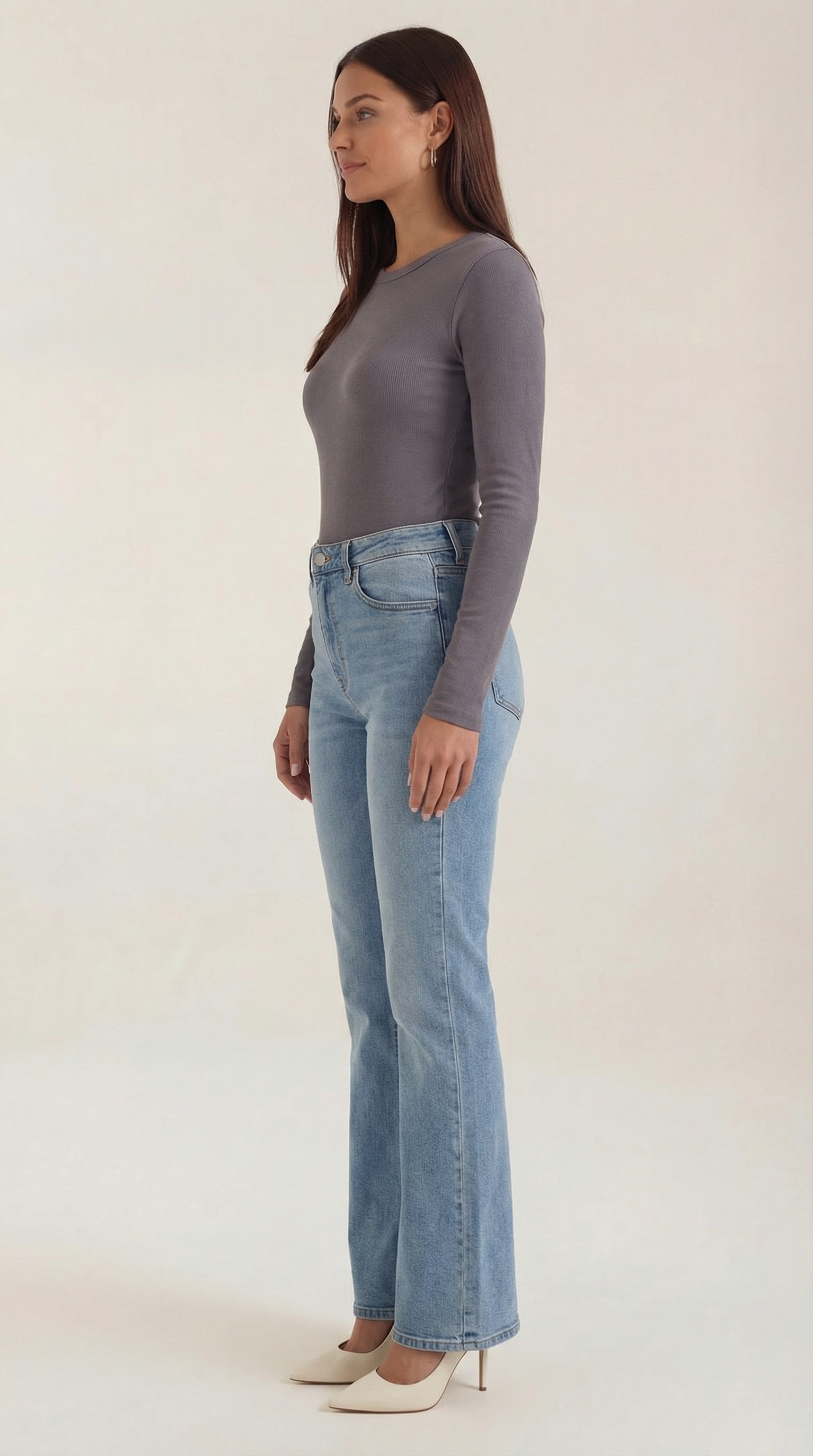 Womens Ribbed Long Sleeve Top – Fitted Crew Neck Essential