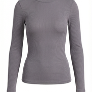 Womens Ribbed Long Sleeve Top – Fitted Crew Neck Essential