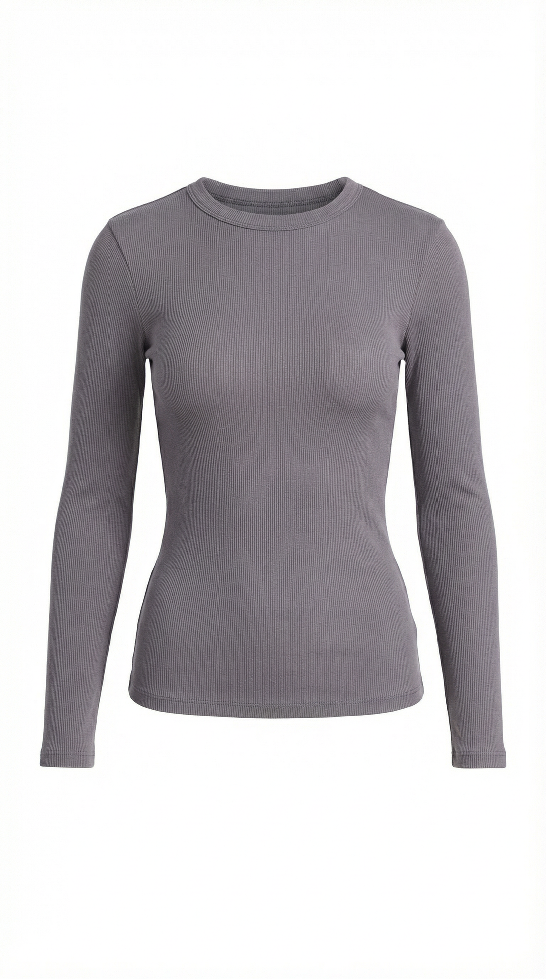 Womens Ribbed Long Sleeve Top – Fitted Crew Neck Essential