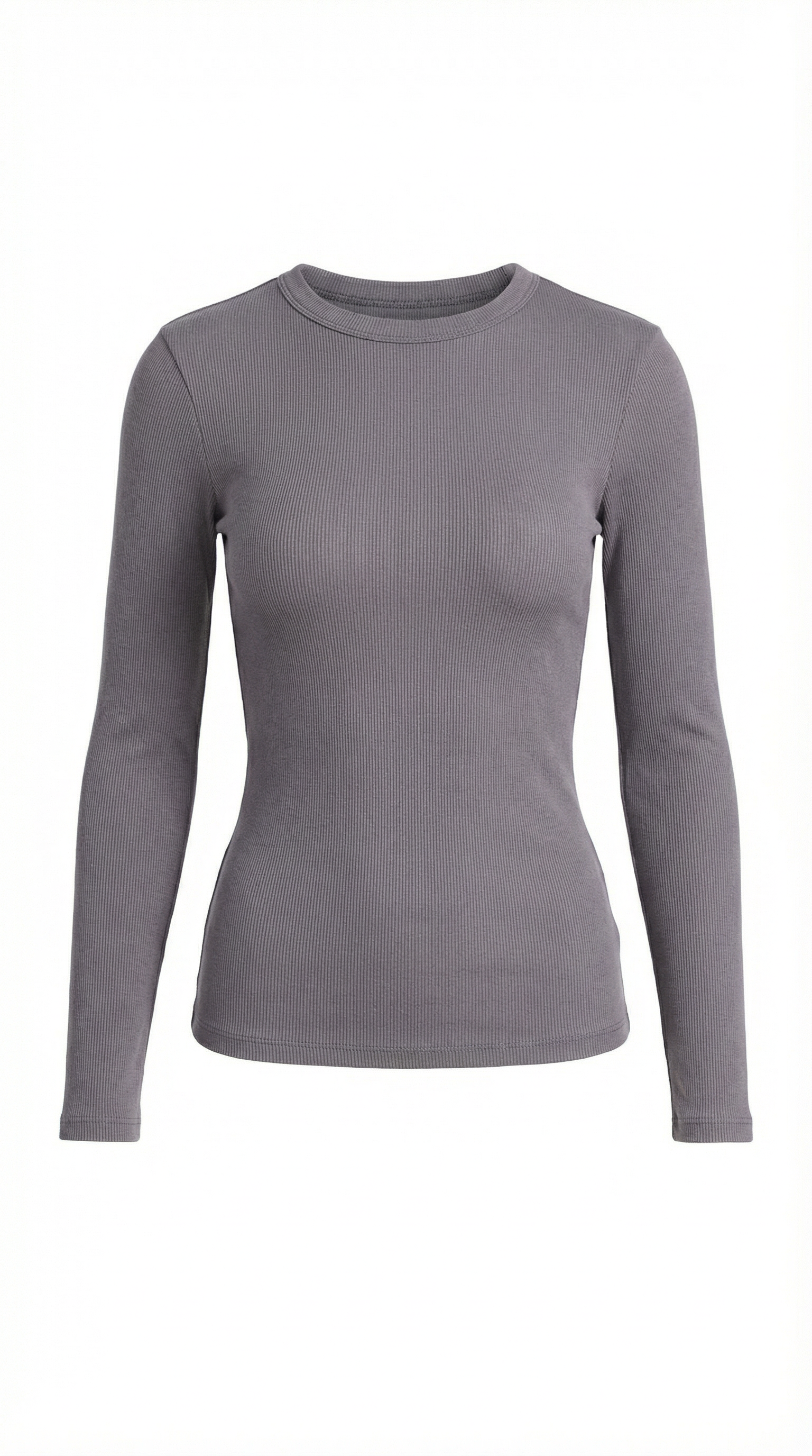 Womens Ribbed Long Sleeve Top – Fitted Crew Neck Essential