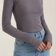 Womens Ribbed Long Sleeve Top – Fitted Crew Neck Essential