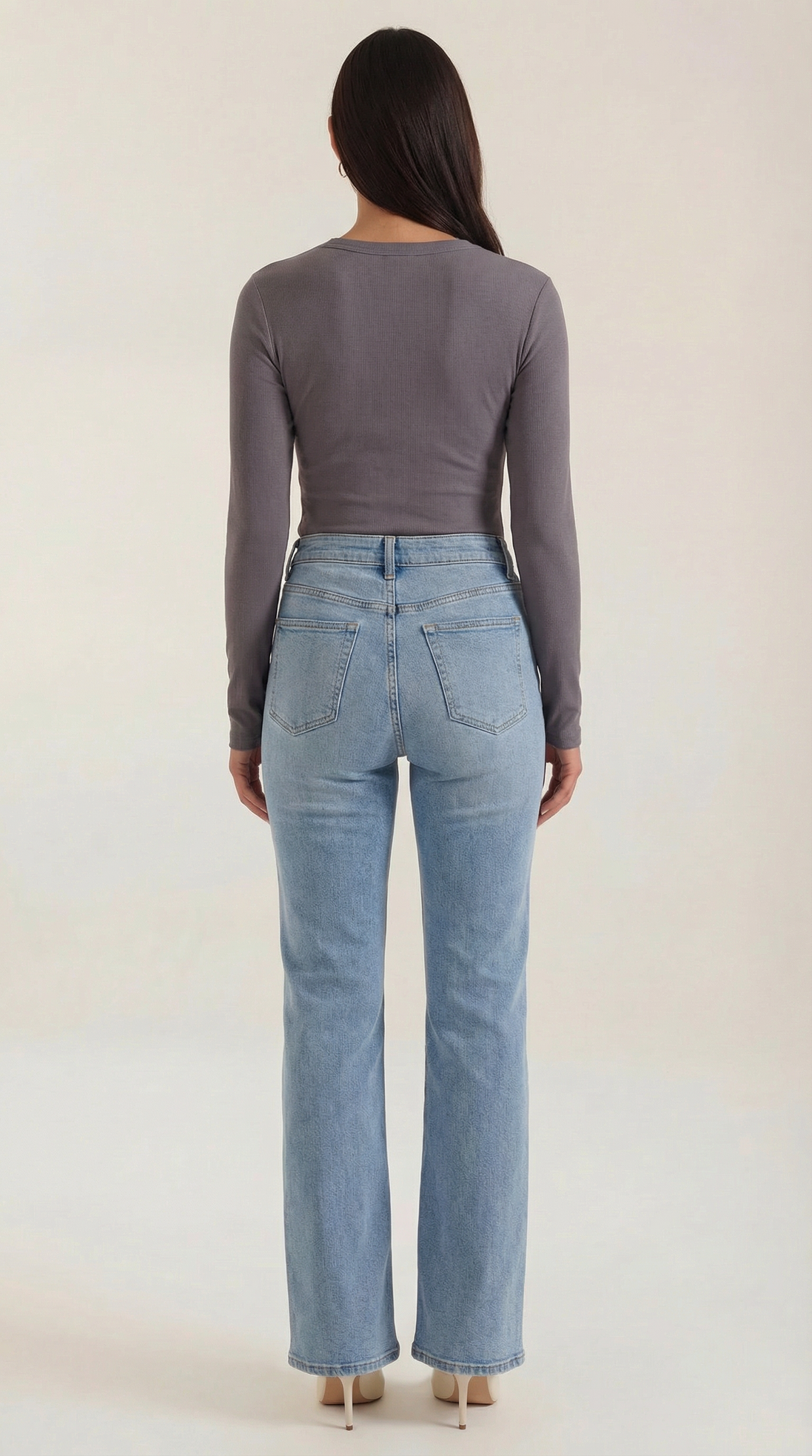 Womens Ribbed Long Sleeve Top – Fitted Crew Neck Essential