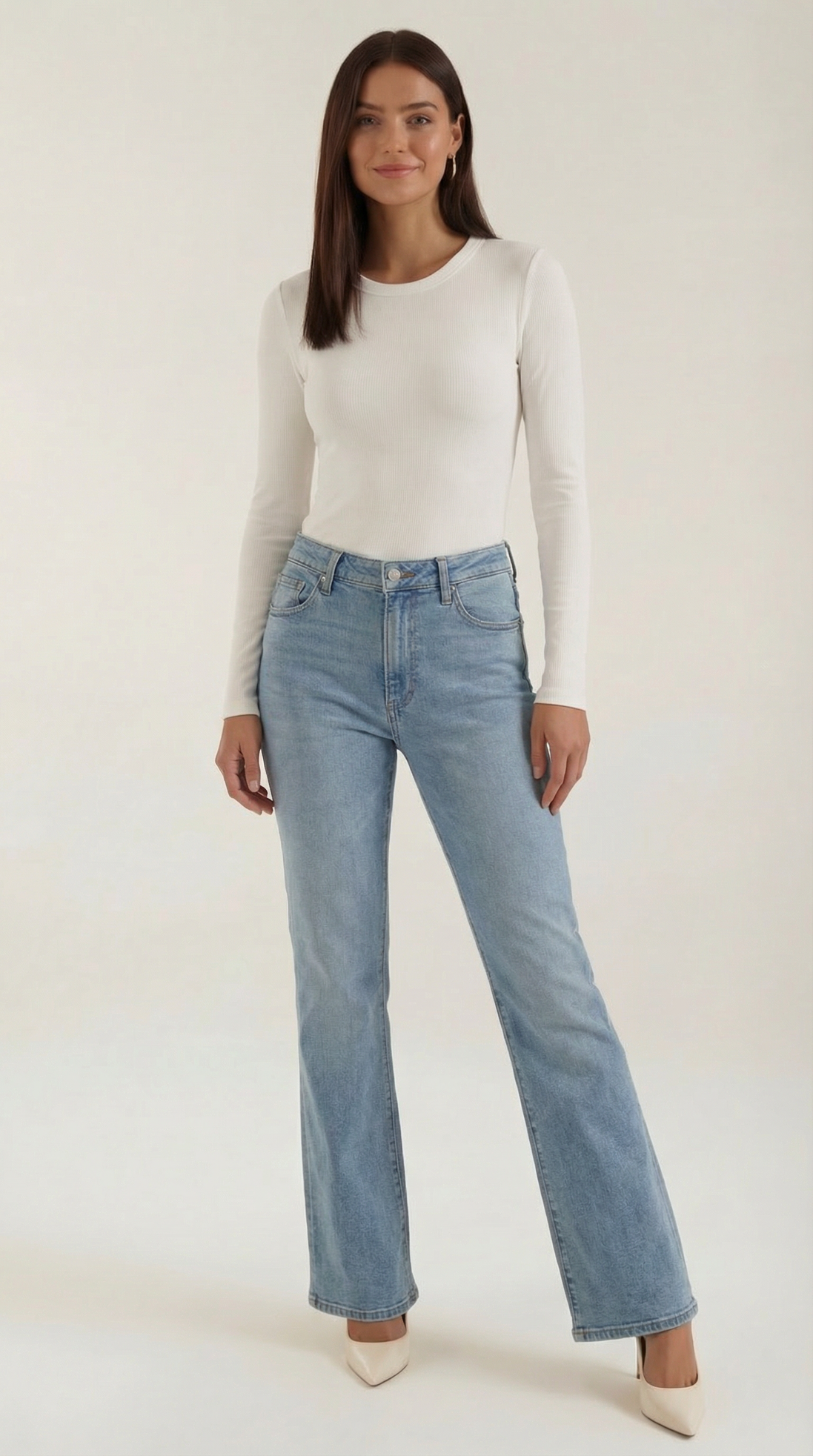 Womens Ribbed Long Sleeve Top – Fitted Crew Neck Essential