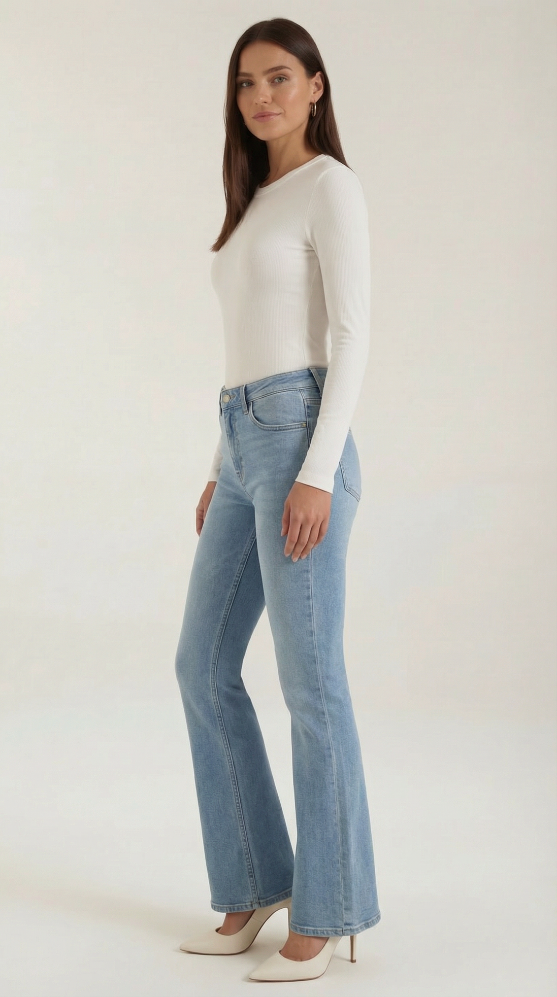 Womens Ribbed Long Sleeve Top – Fitted Crew Neck Essential