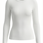 Womens Ribbed Long Sleeve Top – Fitted Crew Neck Essential