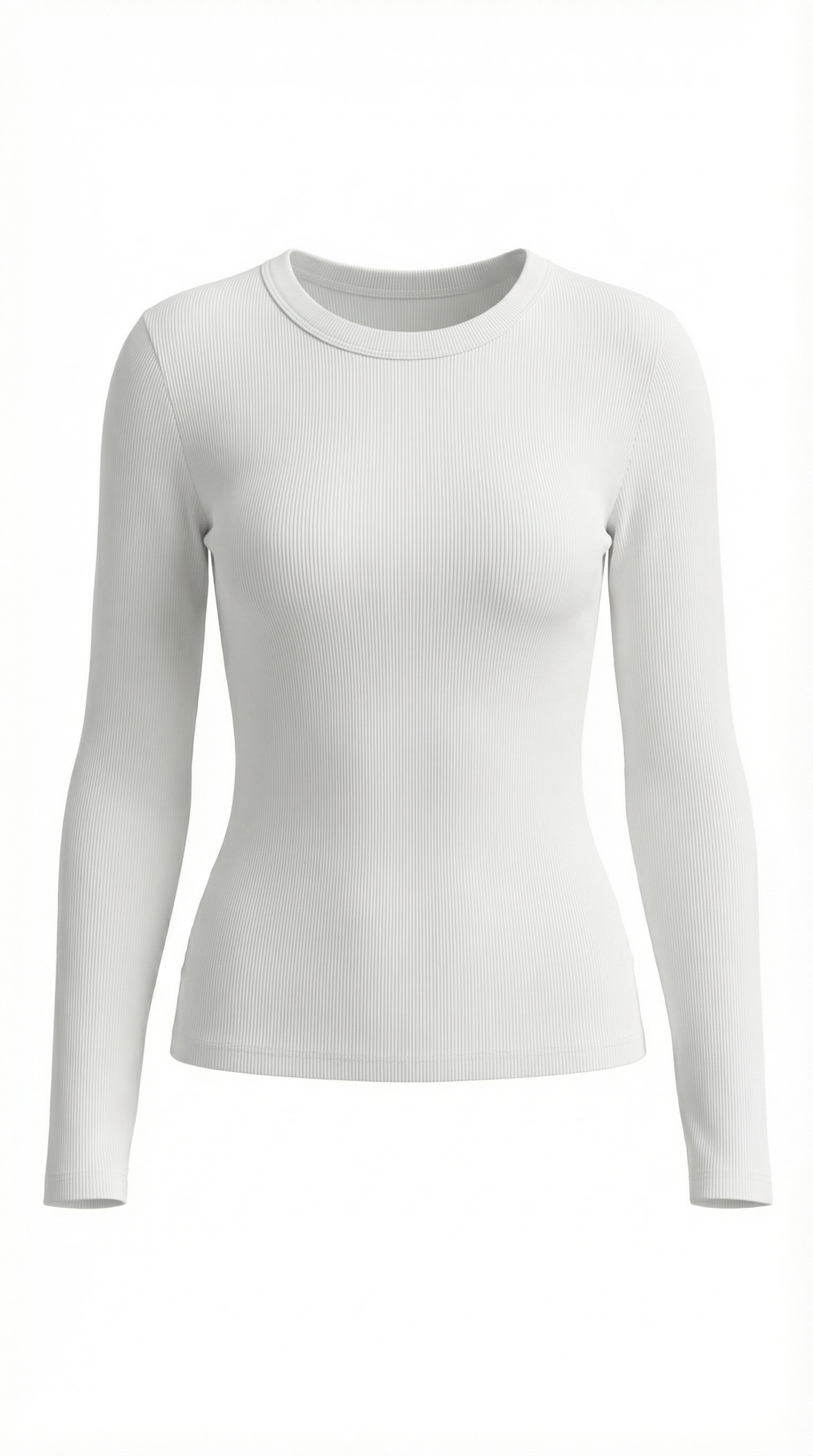 Womens Ribbed Long Sleeve Top – Fitted Crew Neck Essential