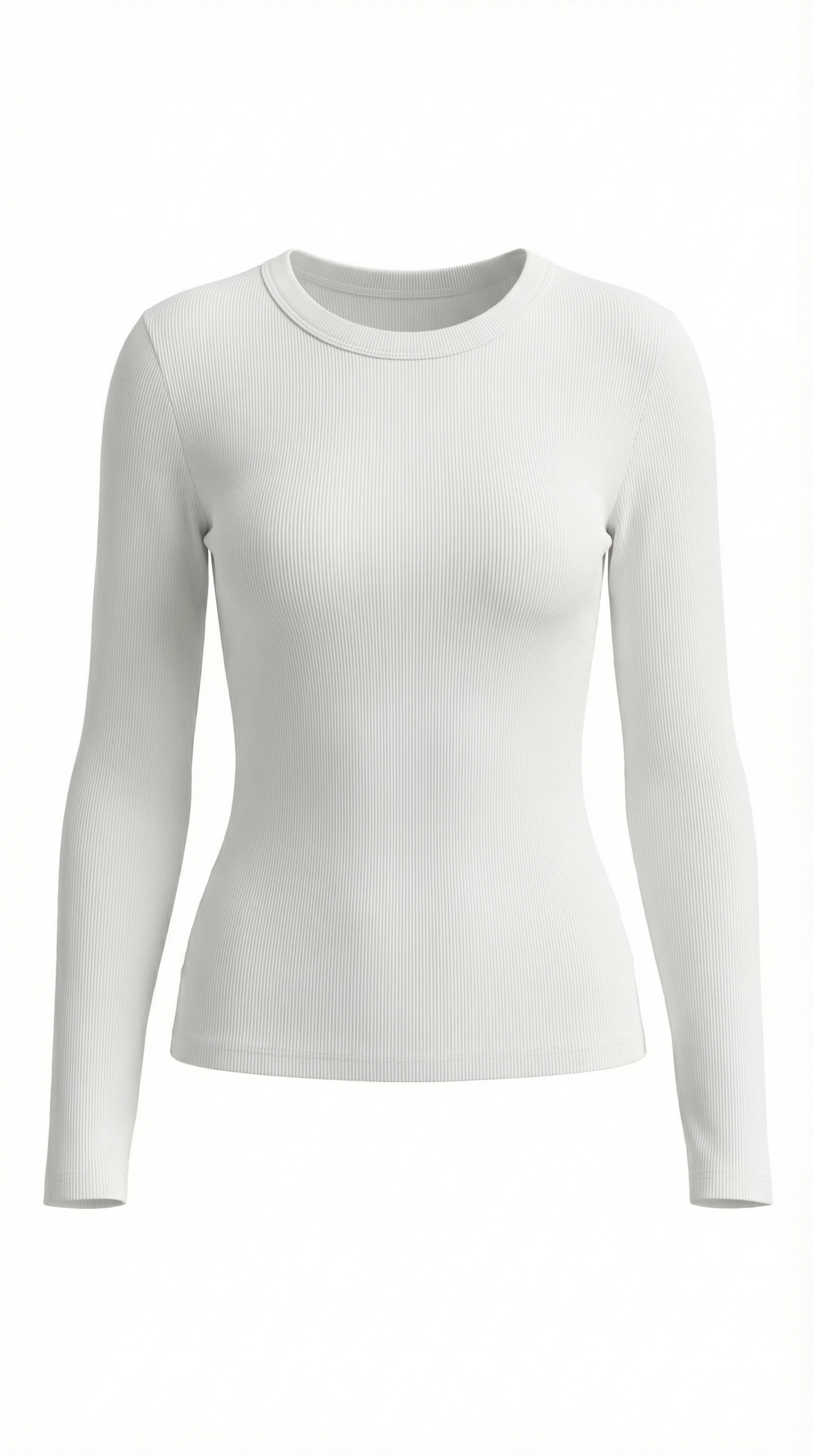 Womens Ribbed Long Sleeve Top – Fitted Crew Neck Essential