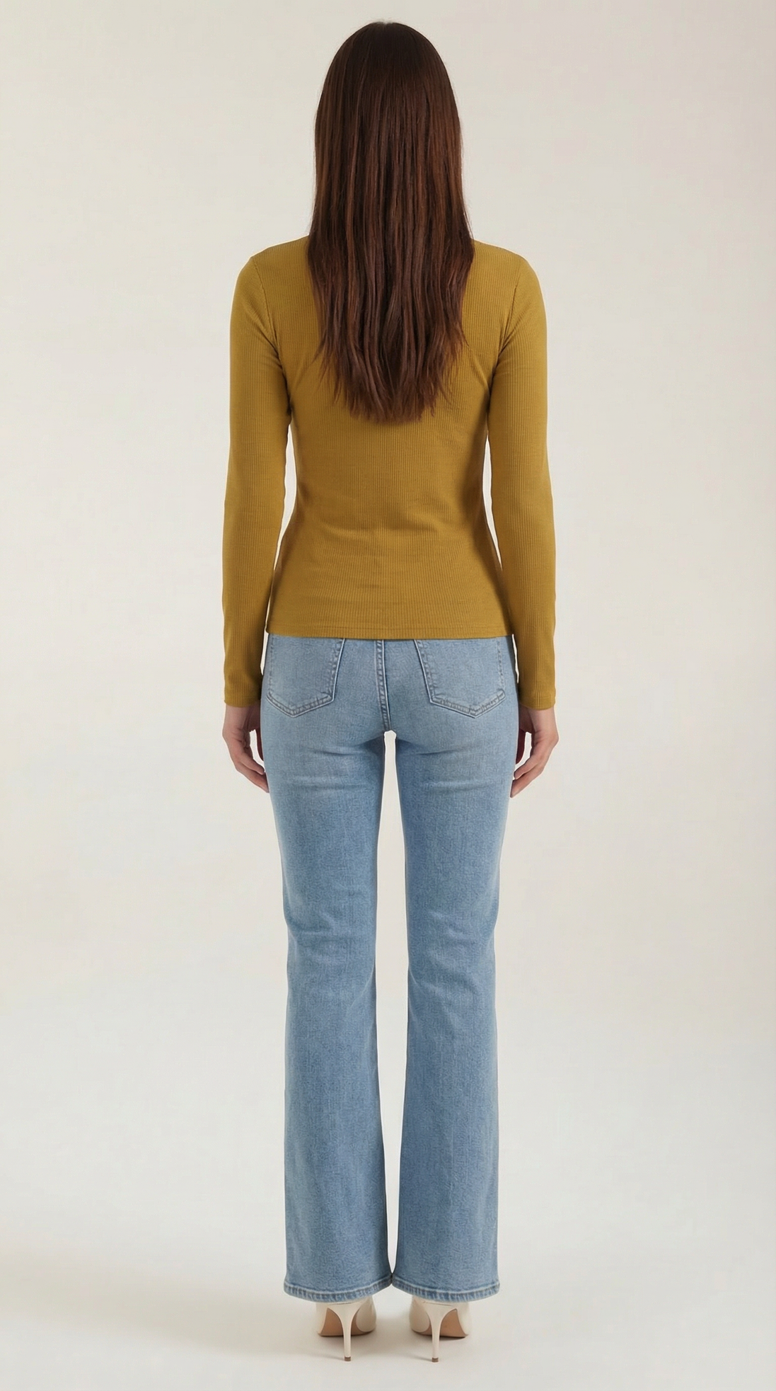 Womens Ribbed Long Sleeve Top – Fitted Crew Neck Essential