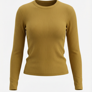 Womens Ribbed Long Sleeve Top – Fitted Crew Neck Essential