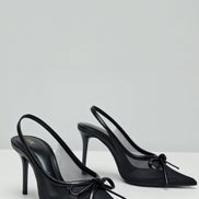 Womens Pointed Toe Slingback Court Heels – Elegant Bow Detail Style