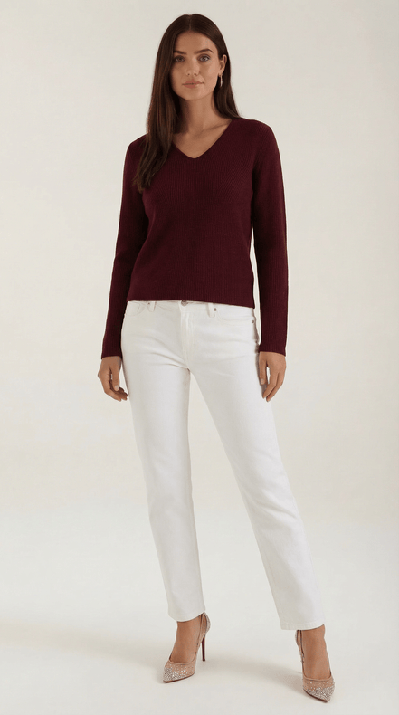 Womens Ribbed V Neck Sweater – Chic Fall Spring Essential