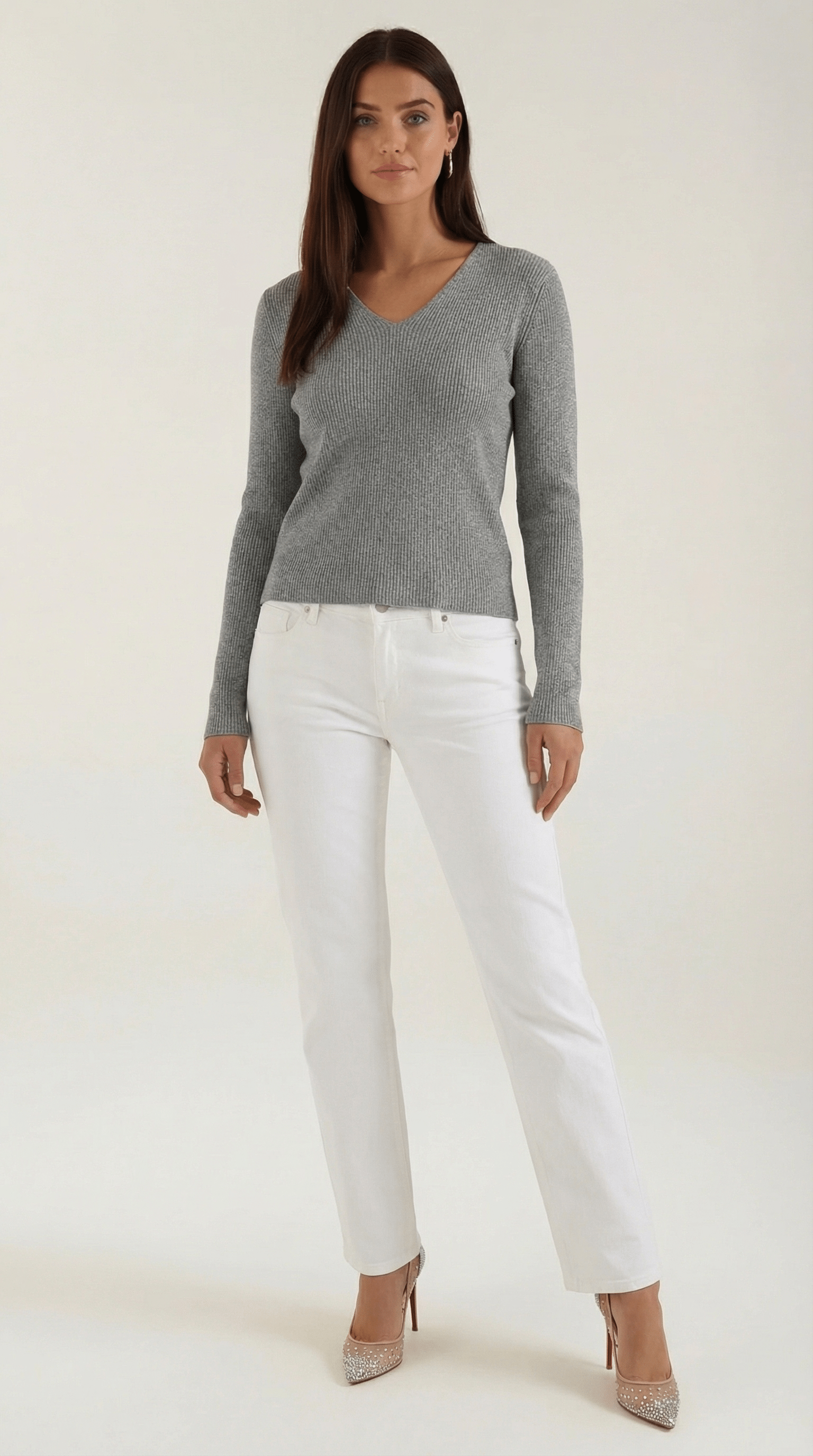Womens Ribbed V Neck Sweater – Chic Fall Spring Essential