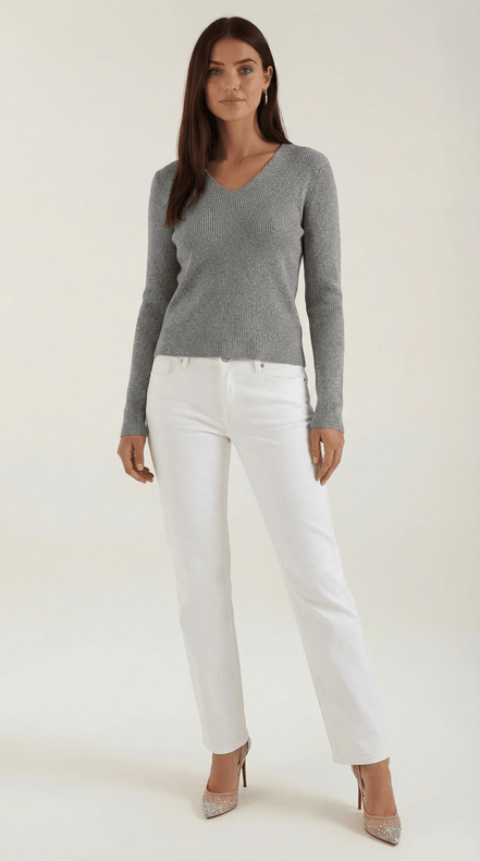 Womens Ribbed V Neck Sweater – Chic Fall Spring Essential