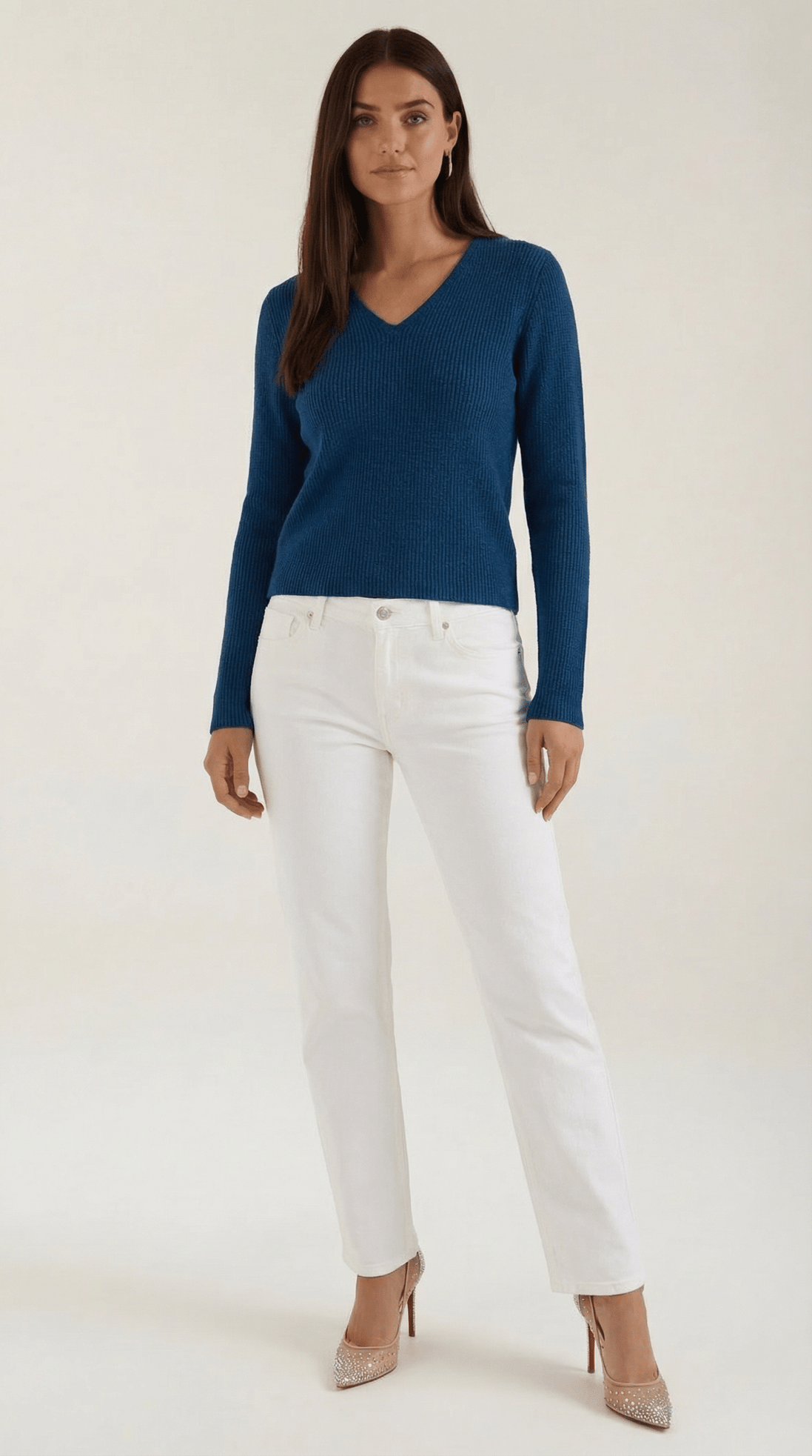 Womens Ribbed V Neck Sweater – Chic Fall Spring Essential