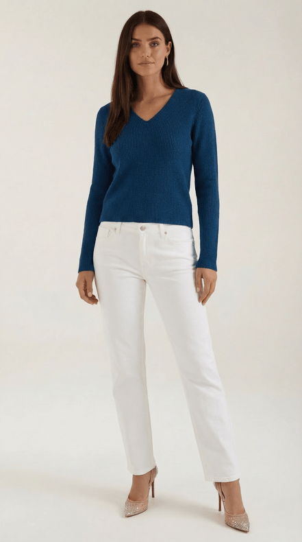 Womens Ribbed V Neck Sweater – Chic Fall Spring Essential