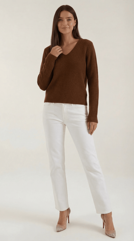 Womens Ribbed V Neck Sweater – Chic Fall Spring Essential