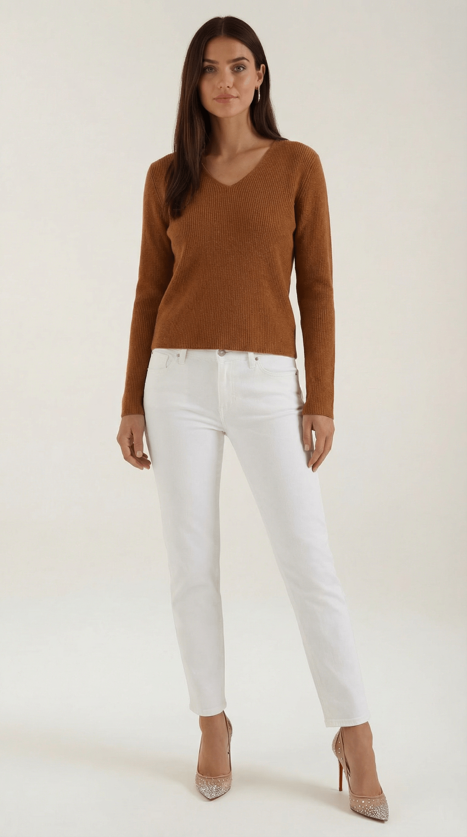 Womens Ribbed V Neck Sweater – Chic Fall Spring Essential