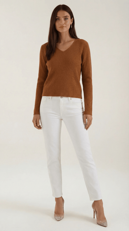 Womens Ribbed V Neck Sweater – Chic Fall Spring Essential