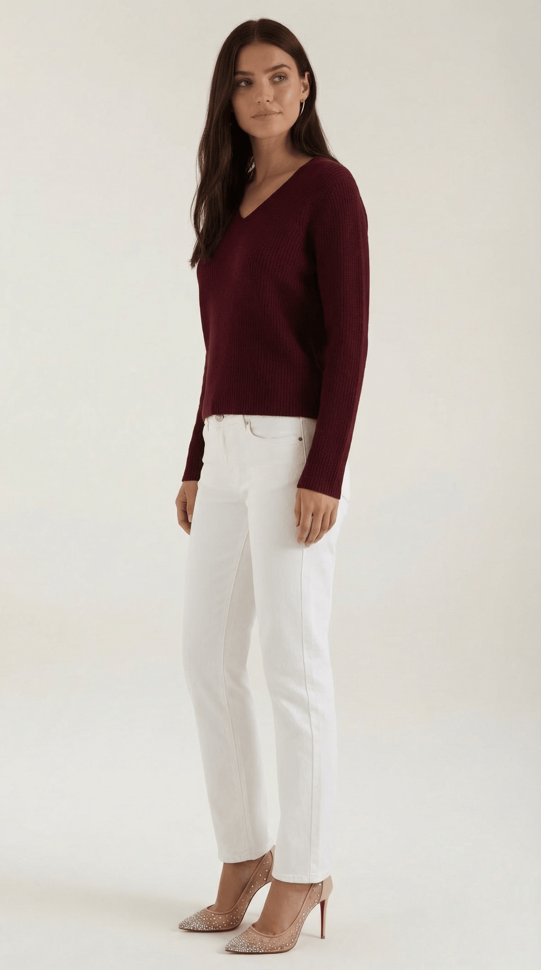 Womens Ribbed V Neck Sweater – Chic Fall Spring Essential