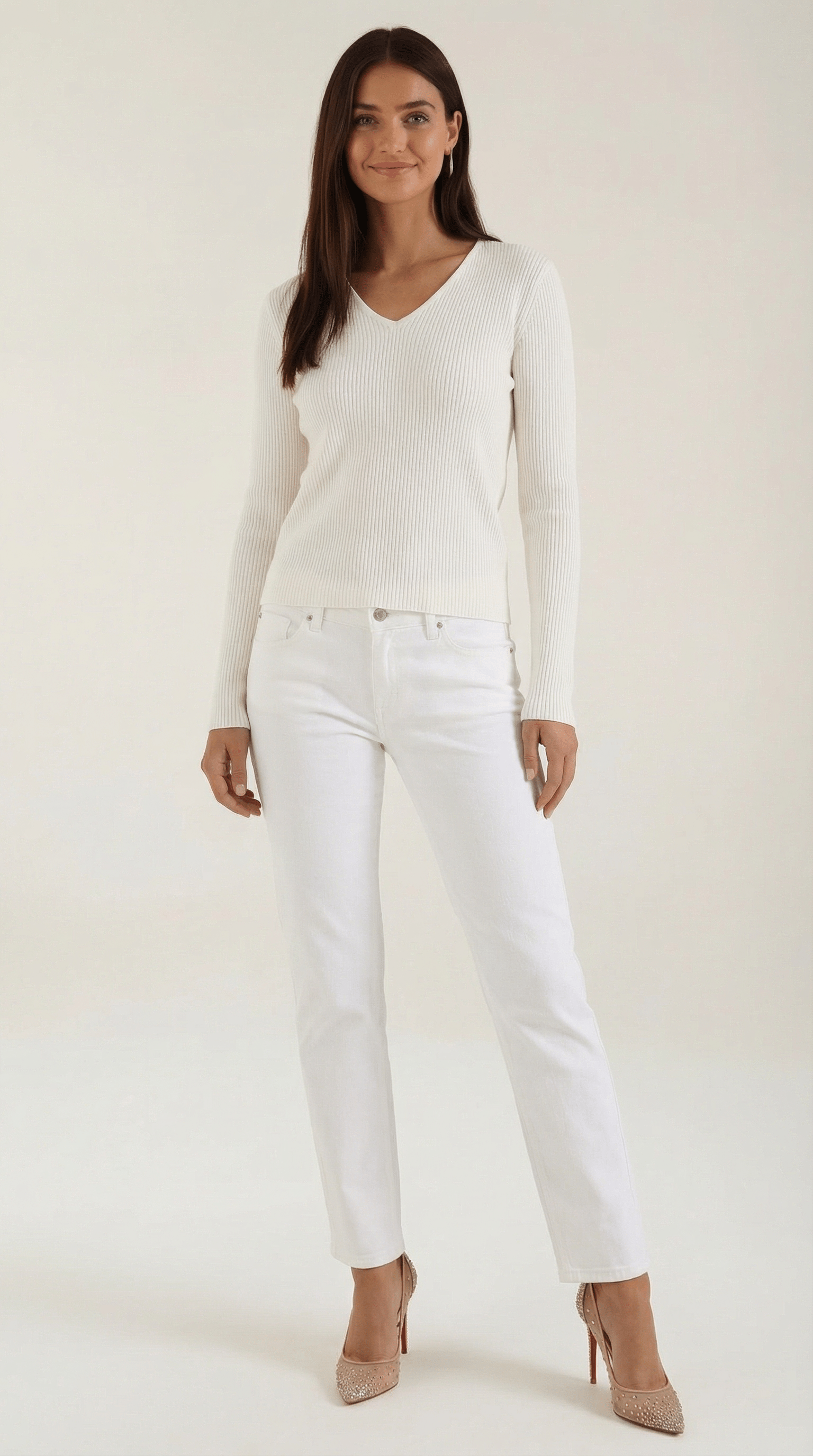 Womens Ribbed V Neck Sweater – Chic Fall Spring Essential