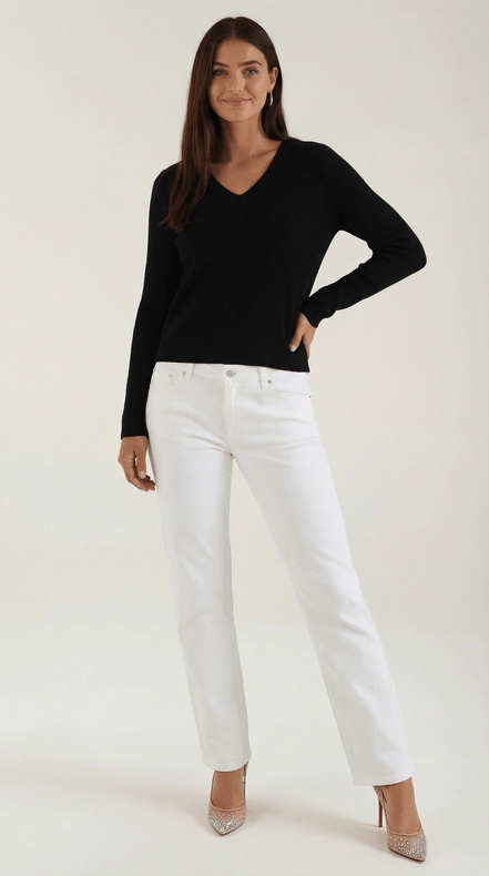 Womens Ribbed V Neck Sweater – Chic Fall Spring Essential