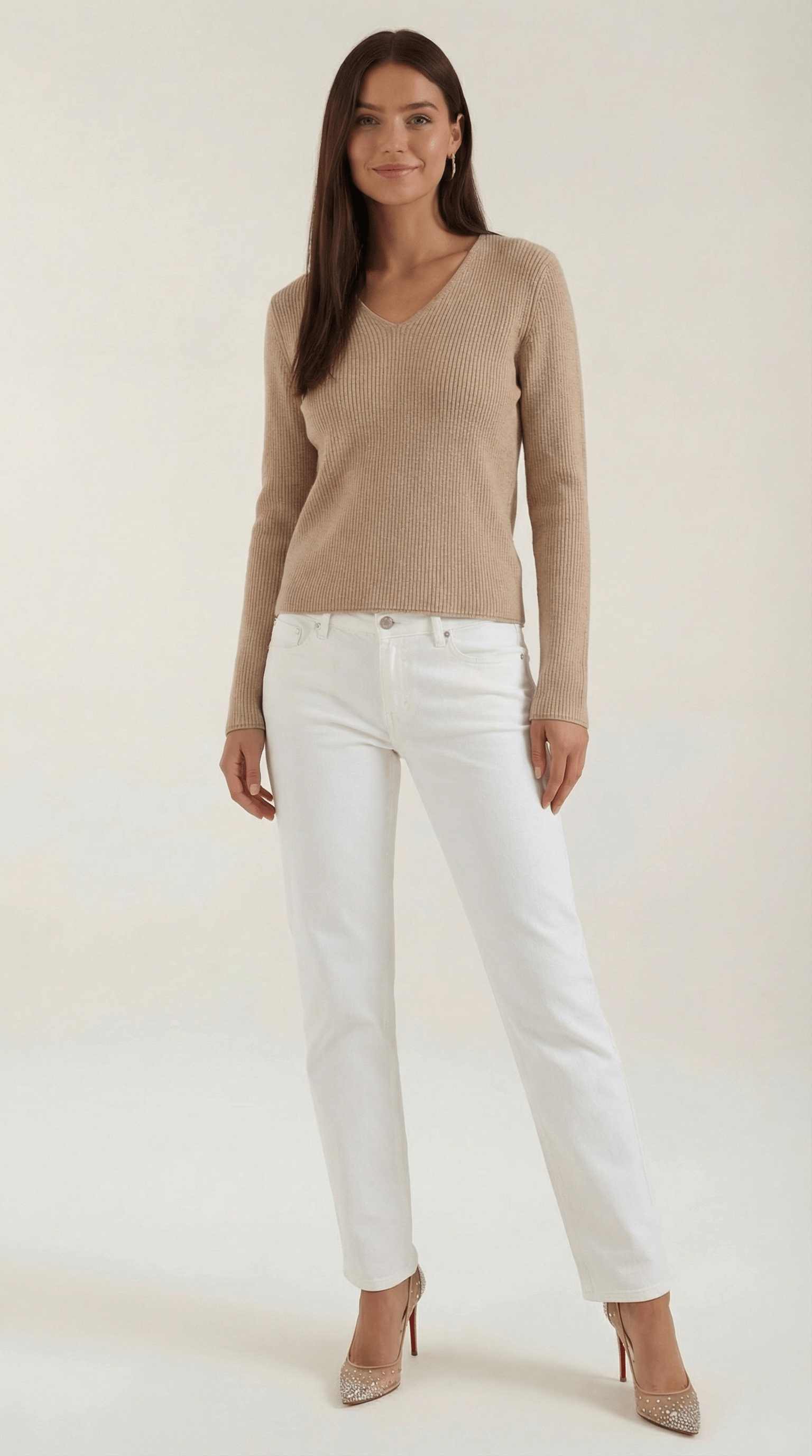 Womens Ribbed V Neck Sweater – Chic Fall Spring Essential