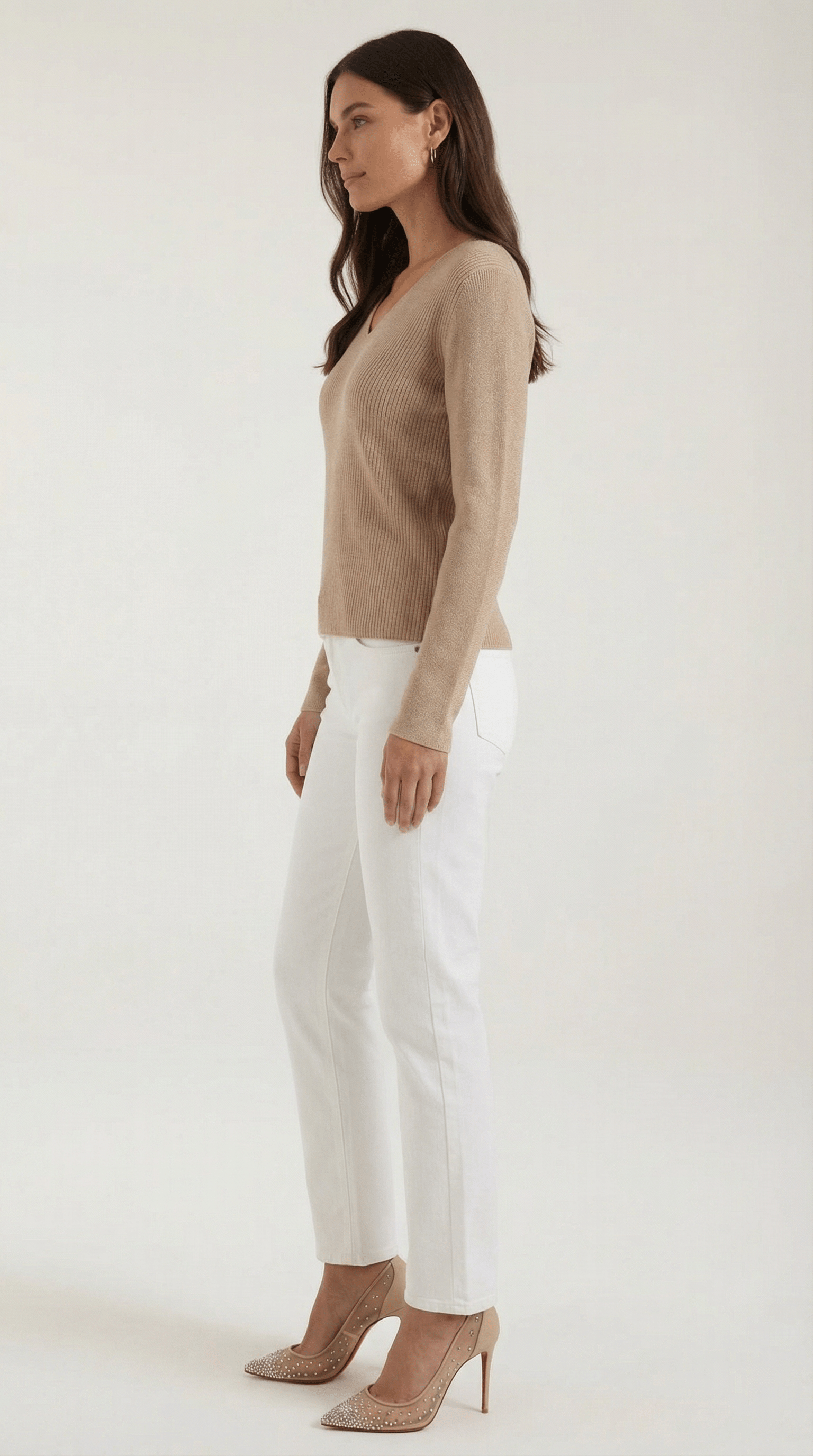 Womens Ribbed V Neck Sweater – Chic Fall Spring Essential