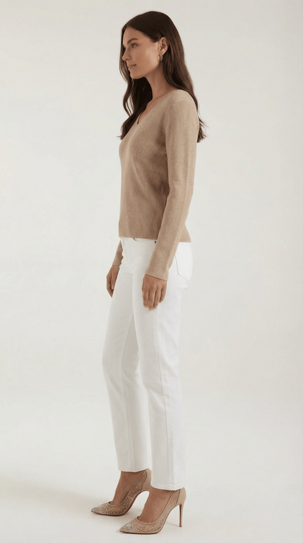 Womens Ribbed V Neck Sweater – Chic Fall Spring Essential