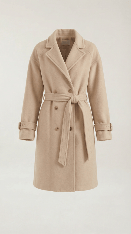 Womens Belted Trench Coat – Classic Double Breasted Elegant Style
