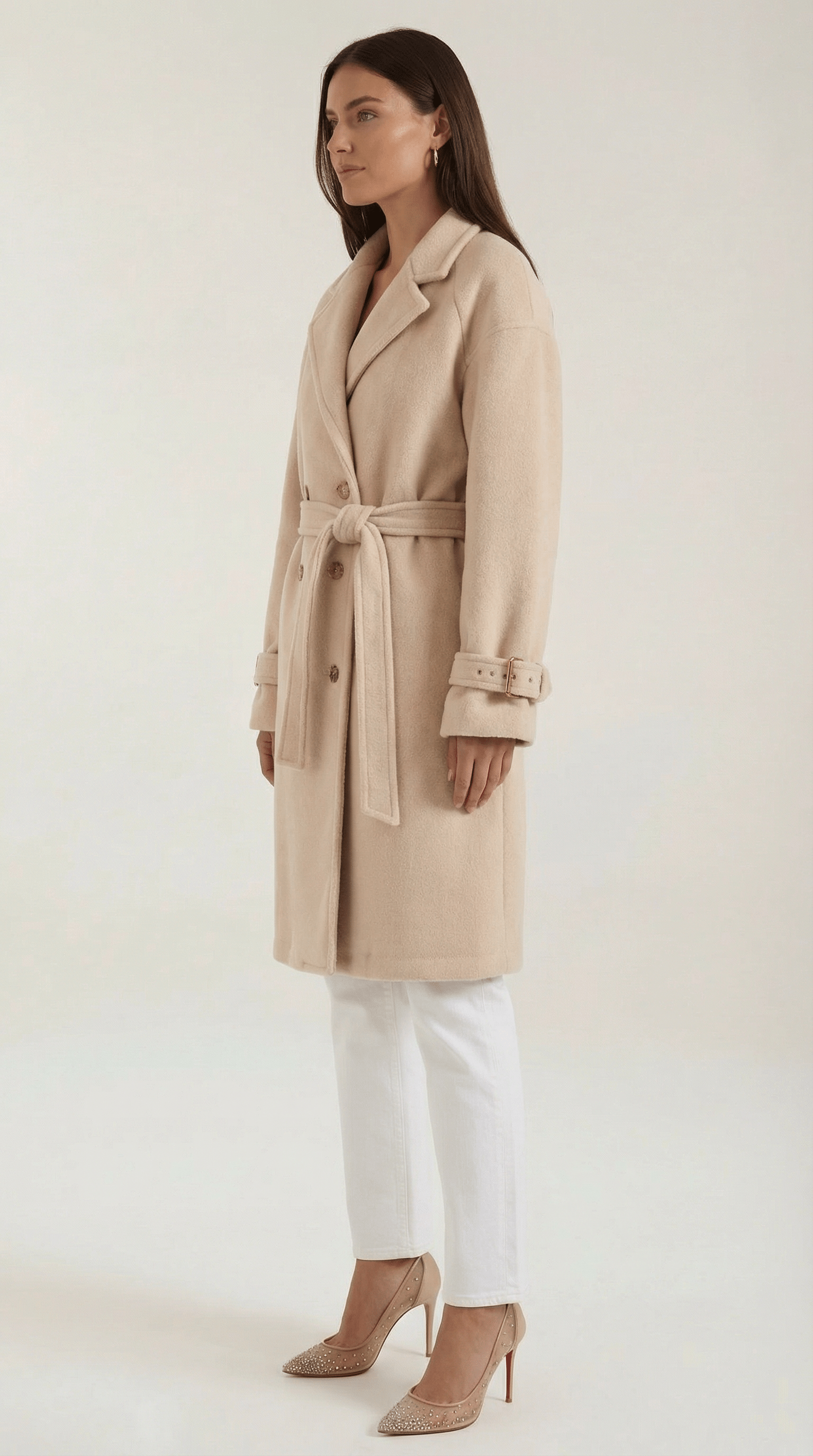 Womens Belted Trench Coat – Classic Double Breasted Elegant Style