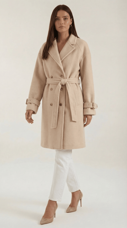 Womens Belted Trench Coat – Classic Double Breasted Elegant Style