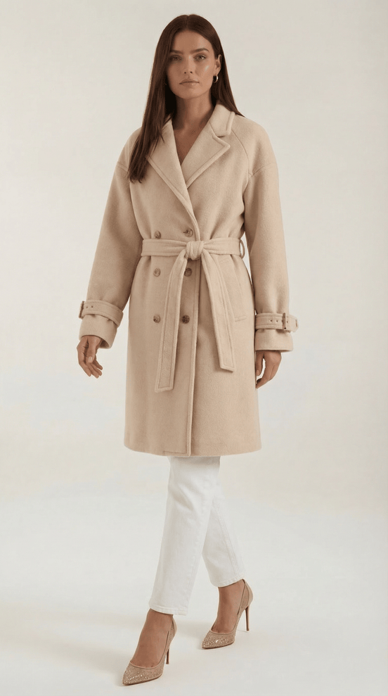 Womens Belted Trench Coat – Classic Double Breasted Elegant Style