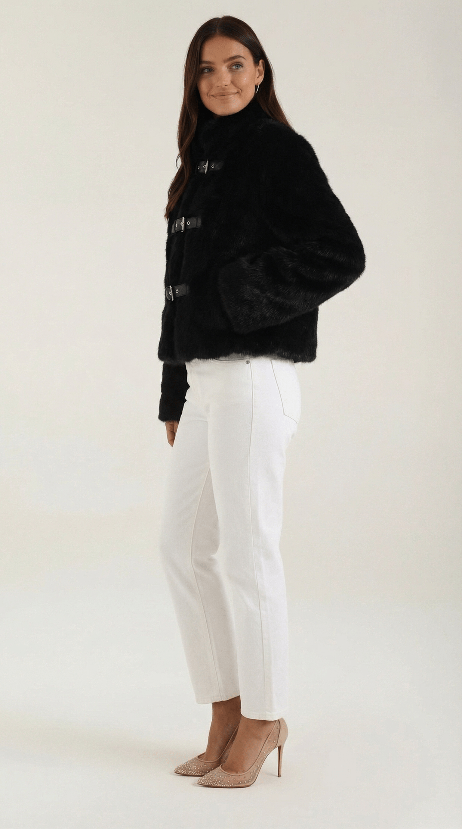 Womens Cropped Statement Jacket – Buckle Detail Modern Style