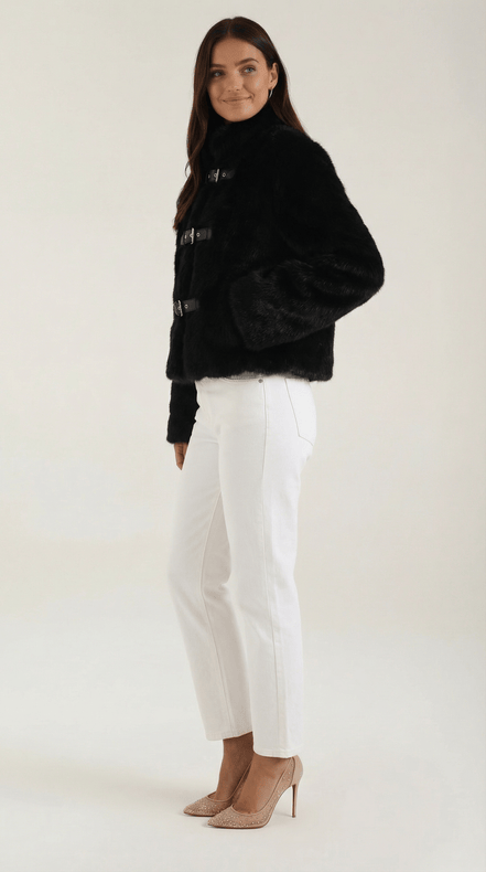 Womens Cropped Statement Jacket – Buckle Detail Modern Style