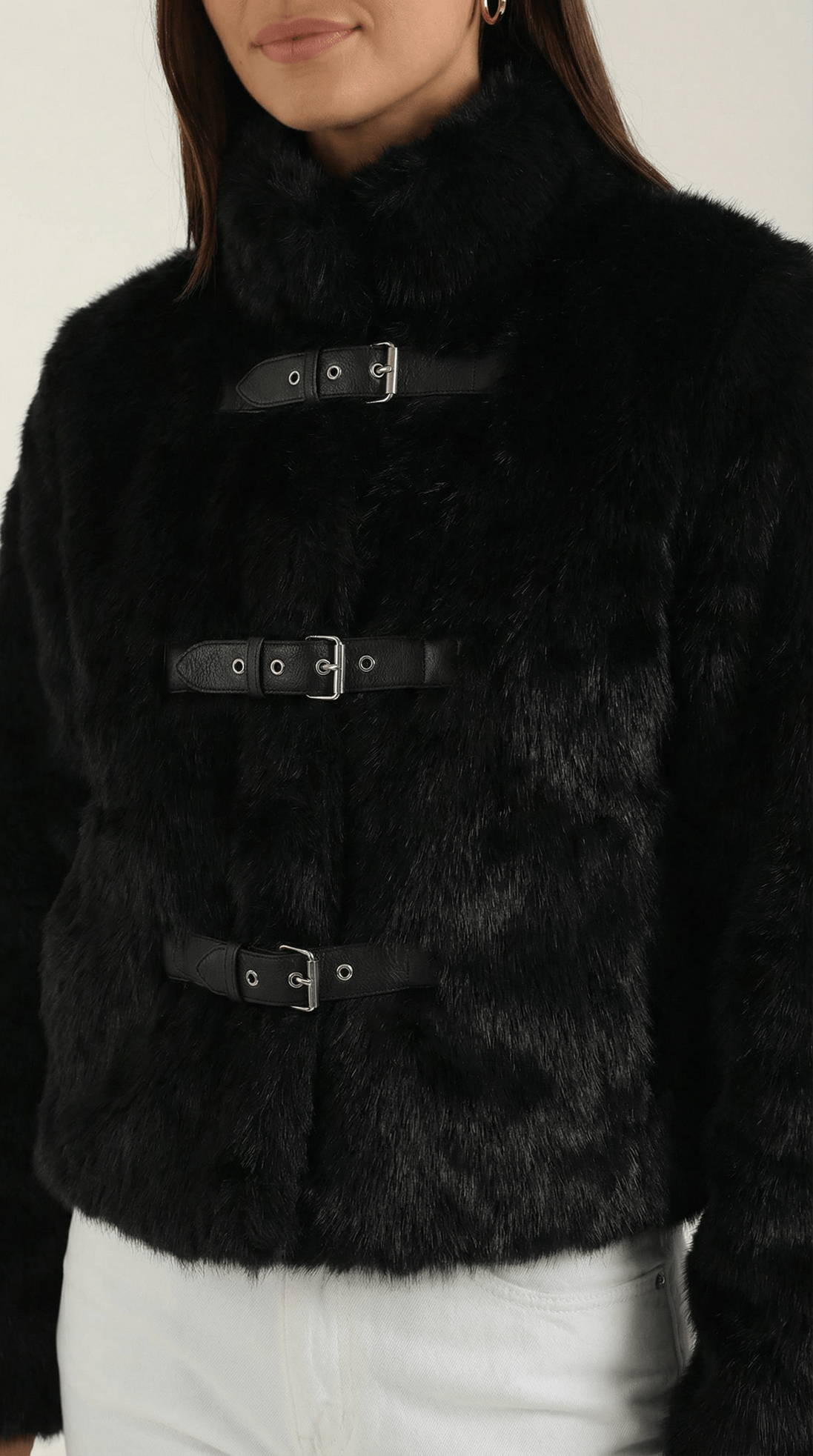 Womens Cropped Statement Jacket – Buckle Detail Modern Style