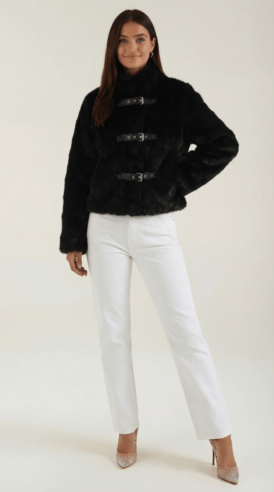 Womens Cropped Statement Jacket – Buckle Detail Modern Style