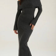 Quinn – Ribbed Maxi Dress Women Off Shoulder Dress Bell Sleeve Elegant