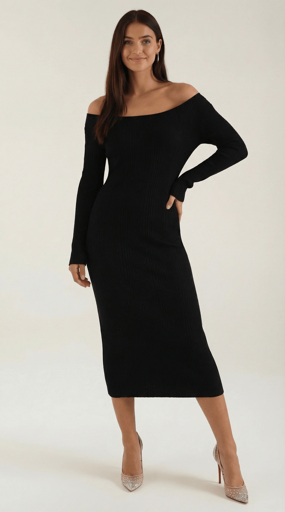 Womens Off Shoulder Maxi Dress – Elegant Ribbed Statement Style