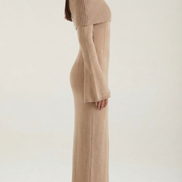 Quinn – Ribbed Maxi Dress Women Off Shoulder Dress Bell Sleeve Elegant