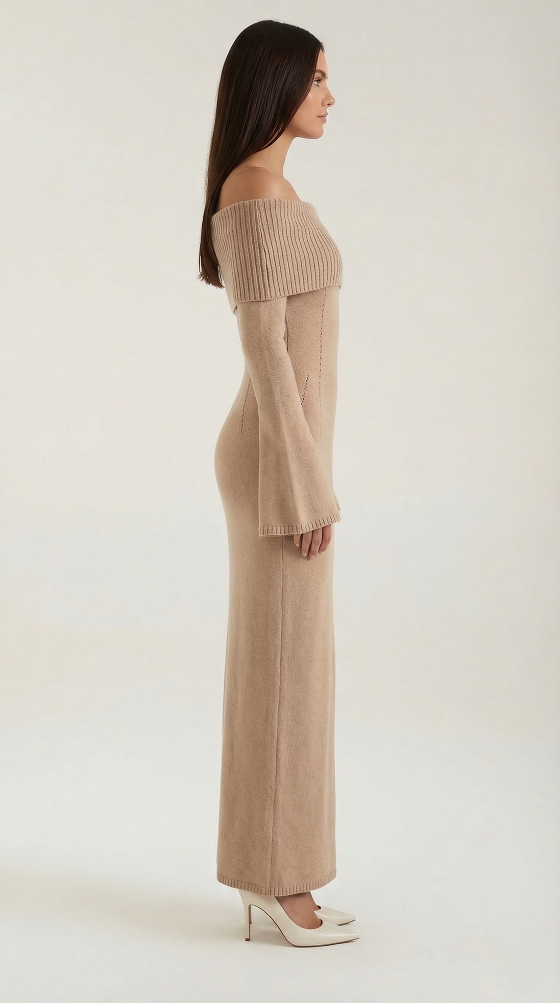 Quinn – Ribbed Maxi Dress Women Off Shoulder Dress Bell Sleeve Elegant