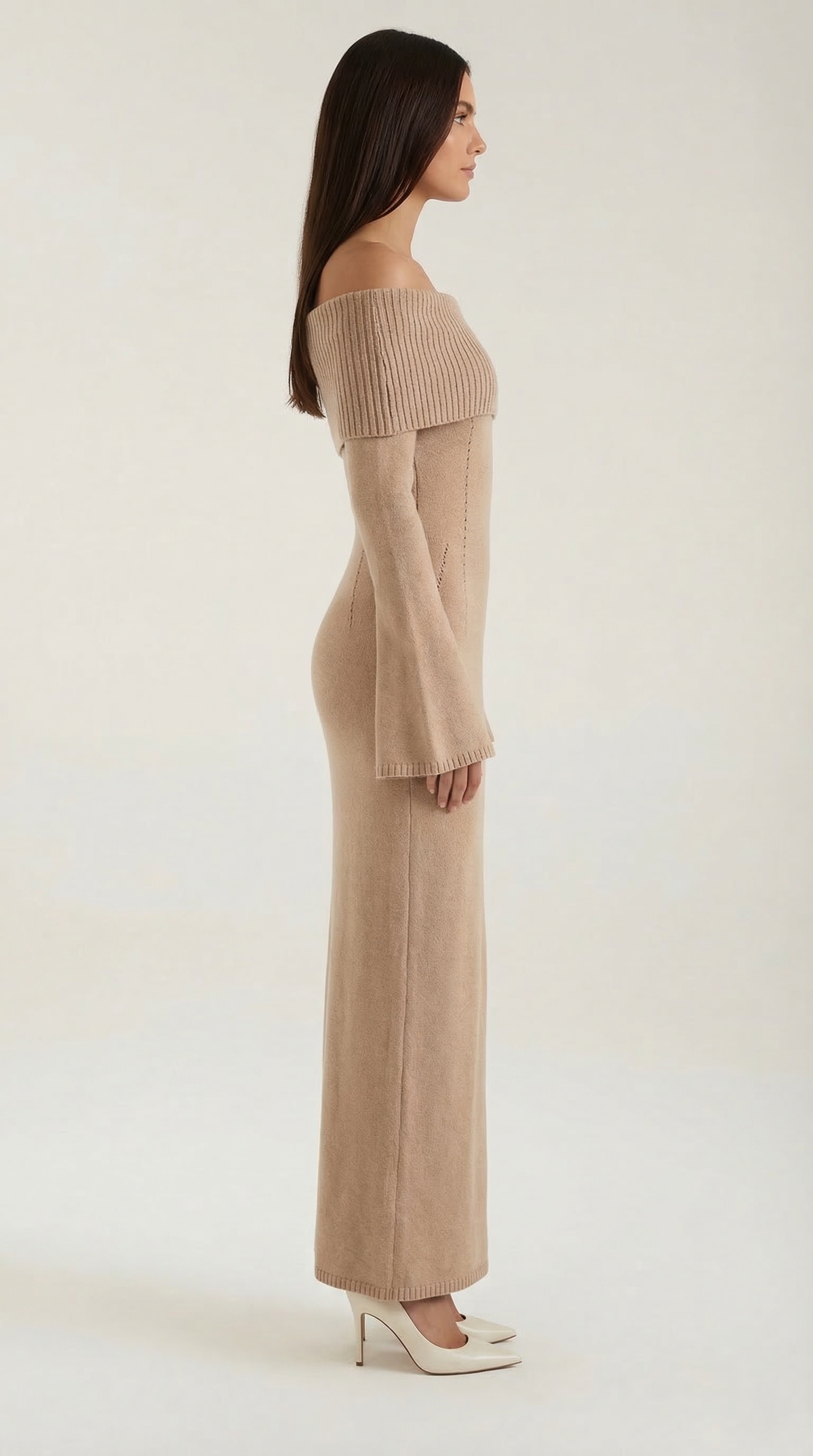 Quinn – Ribbed Maxi Dress Women Off Shoulder Dress Bell Sleeve Elegant