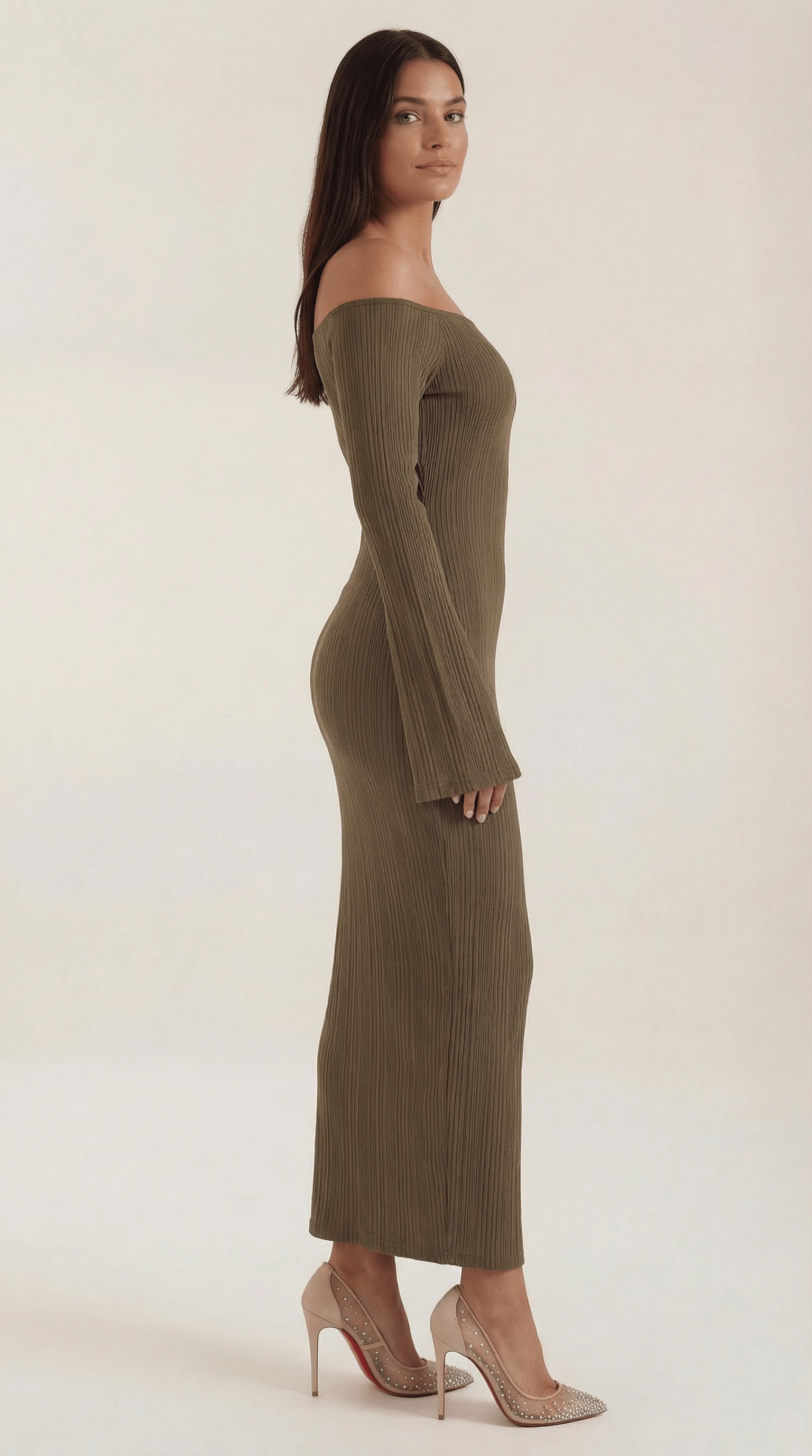 Womens Off Shoulder Maxi Dress – Elegant Ribbed Statement Style