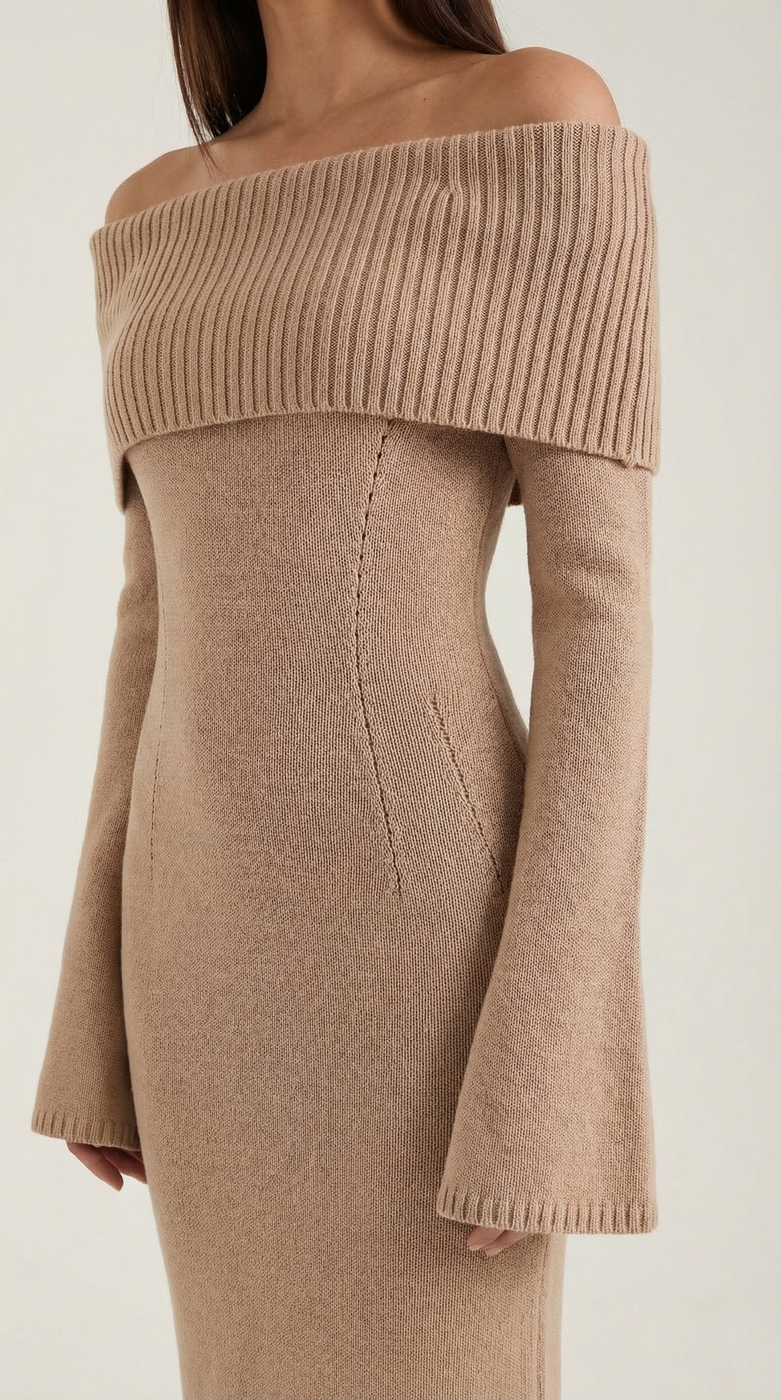 Quinn – Ribbed Maxi Dress Women Off Shoulder Dress Bell Sleeve Elegant